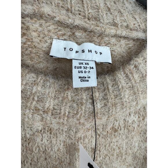 Topshop Oat Beige Knit Fluffy Crewneck Oversized Sweater Dress Size US 0-2 XS - Picture 5 of 9